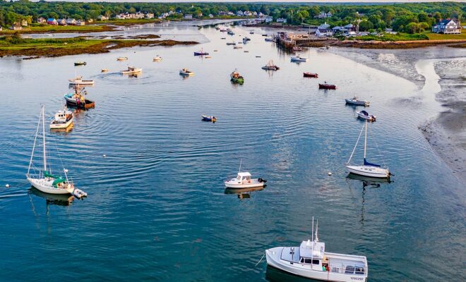 Cape Porpoise Harbor, aerial view. Photo Shutterstock, Capt Tom.
