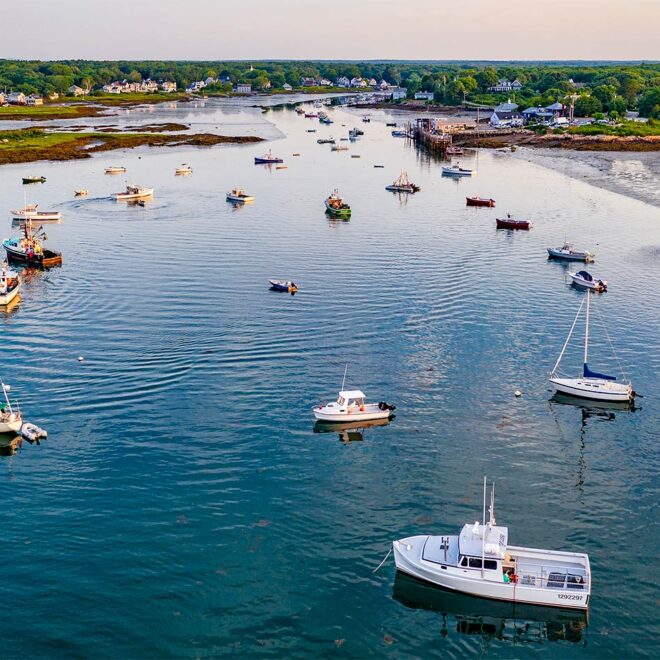 Cape Porpoise Harbor, aerial view. Photo Shutterstock, Capt Tom.