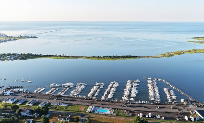 Aerial view of Cedar Island Marina, Clinton, Connecticut