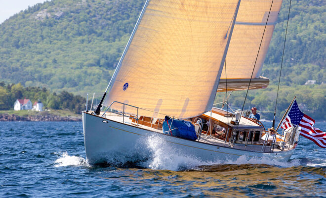 Anna, sailing, view off the bow.