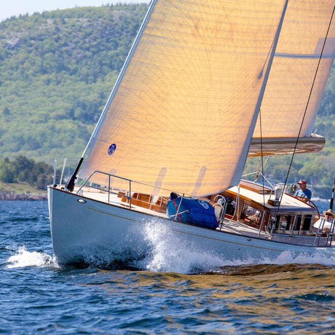 Anna, sailing, view off the bow.