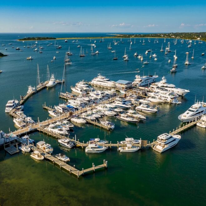 Champlins Marina Resort, docks filled on a sunny summer day