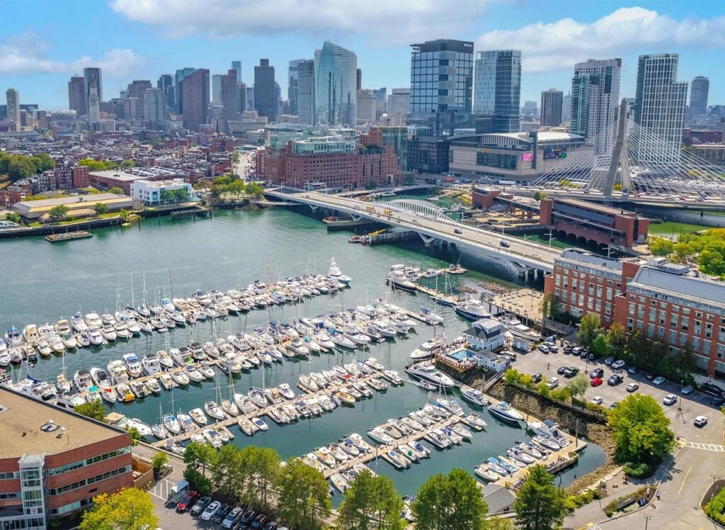 Constitution Marina with downtown Boston in the background.