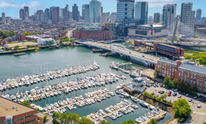 Constitution Marina with downtown Boston in the background.