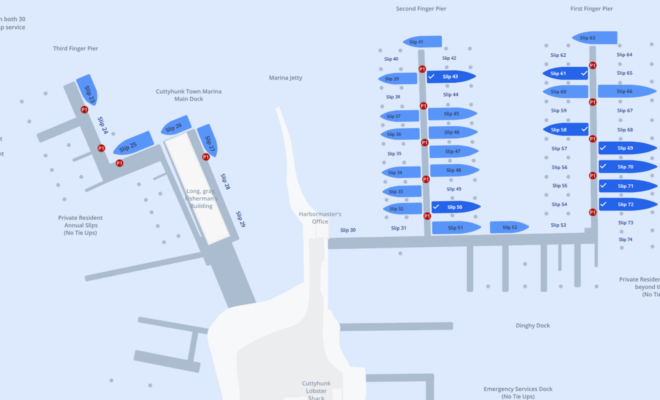 Map of the dock slips at Cuttyhunk Marina