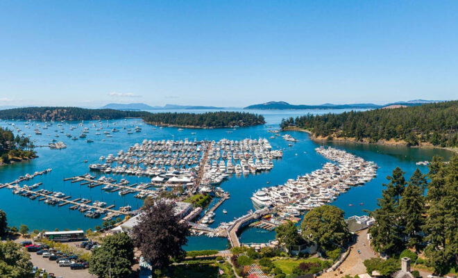 Roche Harbor Marina panoramic view of the docks