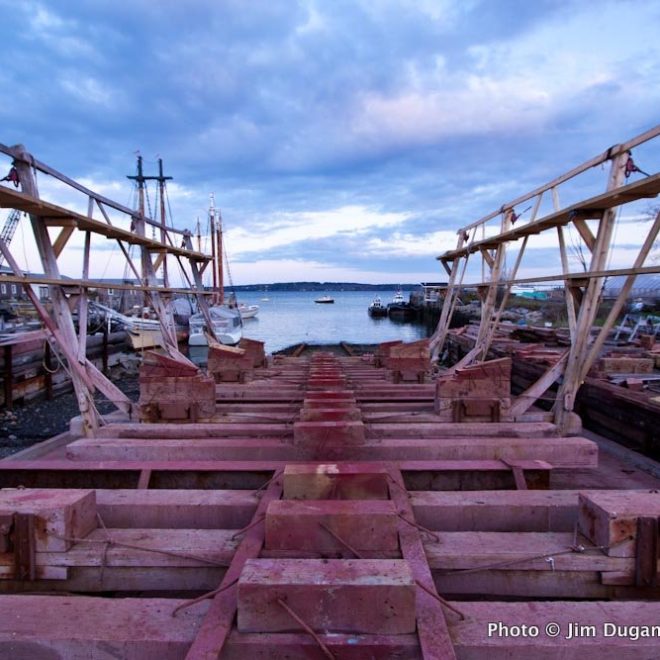 The railway at North End Shipyard in Rockland, where most of the large working schooners on the coast of Maine haul out.
