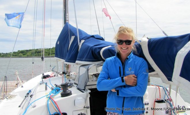 Anna-Maria Renken is one of five world-class racing crews to stop in Portland recently for some repairs.