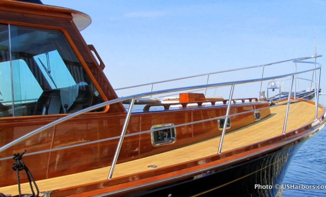During a five-week refit, STORMALONG II received new teak decks and all new varnish.