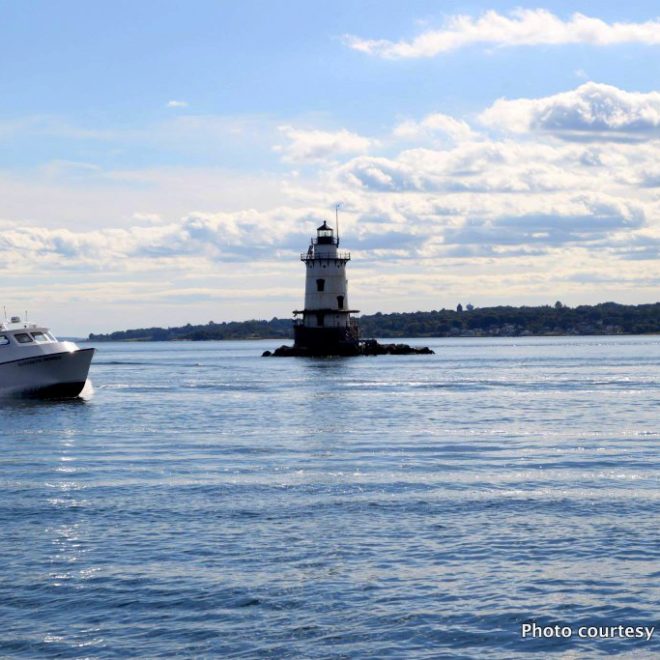 The M/V ELIZABETH MORRIS will become a familiar sight in Narragansett Bay, including here, at Conimicut Light.