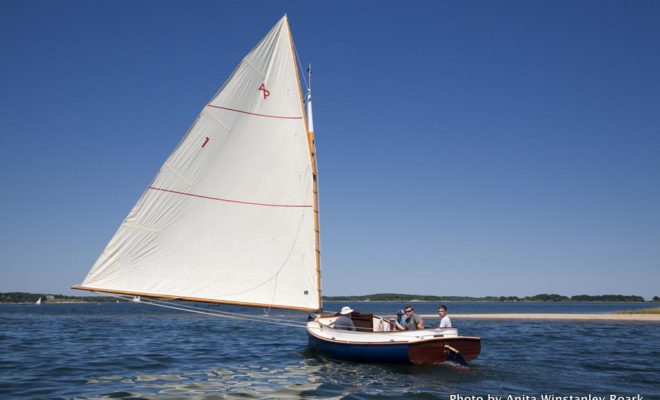 AN CAT MATHAIR is a 19' Arey's Pond Caracal catboat owned by Scott Brown and captained by Tim Macort.