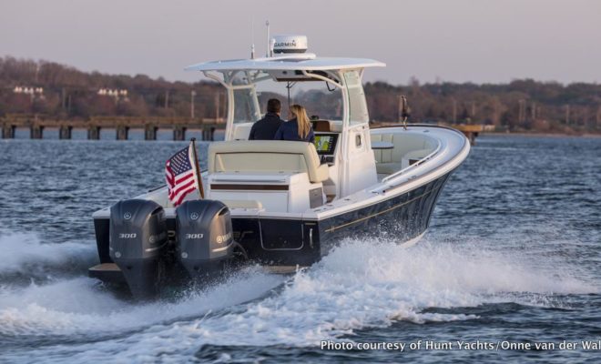 Whether headed out for an evening cruise or a day of fishing offshore, the Hunt 32cc carries you in style.