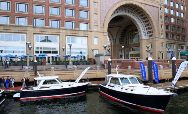 Rowes Wharf, with its distinctive arch, was an ideal location to unveil the new yacht.