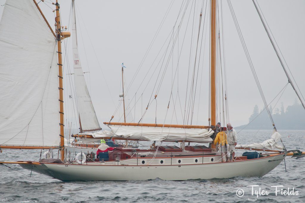 SEMINOLE, a classic 1916 Lawley yawl, preparing for the start.