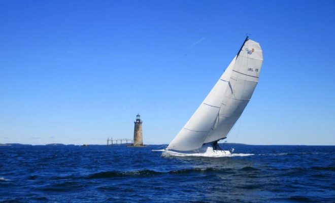 AMHAS 2 passes Ram Island Ledge Light in Casco Bay