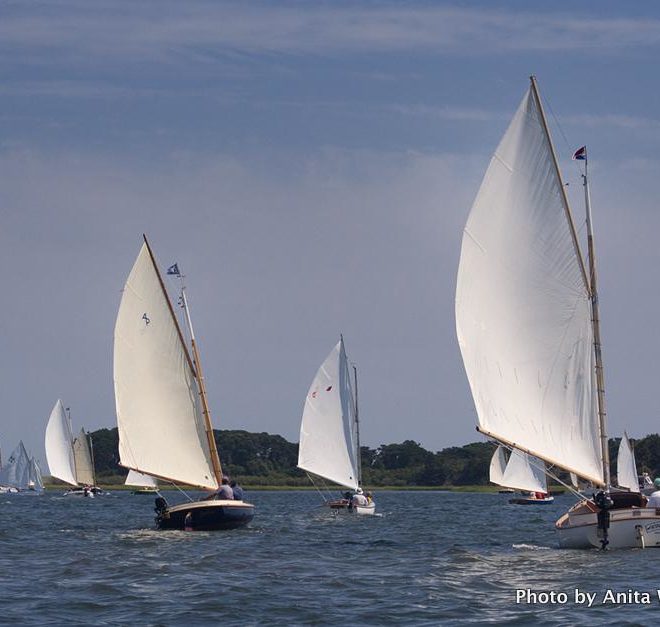 The start of the 2015 Arey's Pond Catboat Gathering on Little Pleasant Bay, Massachusetts.