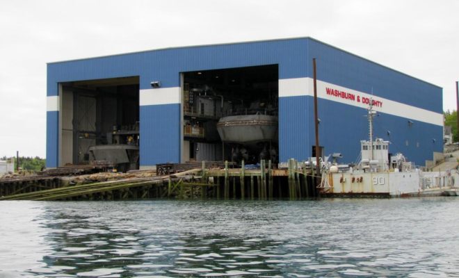 Working waterfront indeed ‚Äî¬†two tugboats under construction at Washburn & Doughty in East Boothbay.