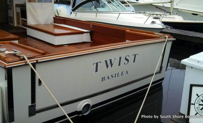TWIST's full-width hydraulic opening tailgate transom/swim platform speaks to her workboat heritage.