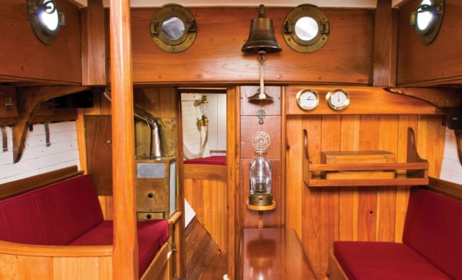 AIMEE LEONE (Interior) - 37' x 9'6" pilot cutter designed by Watts & Letcher, built by Philip & Son, Ltd., Dartmouth, England