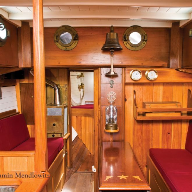 AIMEE LEONE (Interior) - 37' x 9'6" pilot cutter designed by Watts & Letcher, built by Philip & Son, Ltd., Dartmouth, England