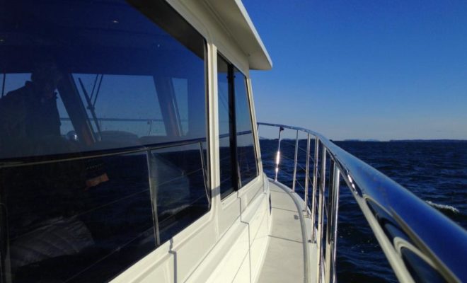 Wide side decks are a hallmark of the Monhegan 42.