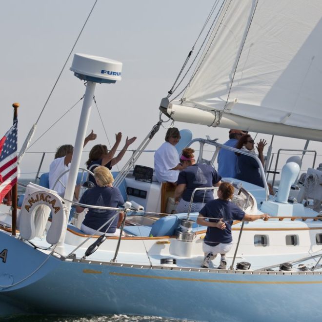 Anjacaa was built in 1974 by Palmer Johnson and has been a fixture in Camden Harbor ever since.