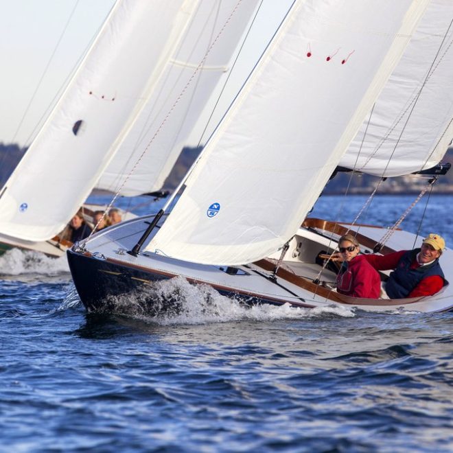 A pair of C.W. Hood 32s racing in Marblehead. The yacht recently won a prestigious award from Classic Boat Magazine.