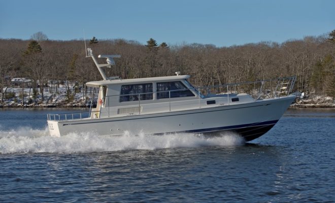 While hull No. 1 of the Monhegan 42 included a flybridge, this one features a longer cabin.
