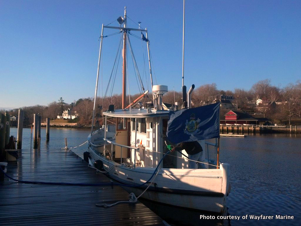 Ruth Ann II fuels up at the Wayfarer Marine docks in Camden on April 12.