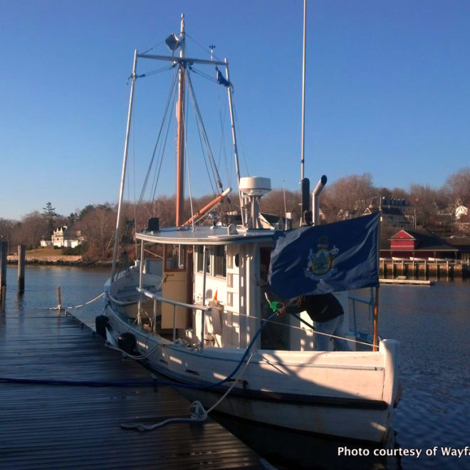 Ruth Ann II fuels up at the Wayfarer Marine docks in Camden on April 12.