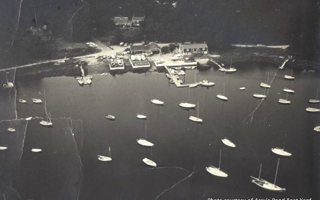 An aerial shot of Arey's Pond Boat Yard taken in 1974.