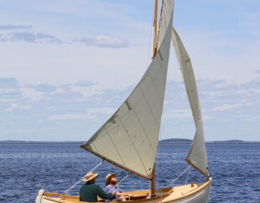 15’ gaff-rigged sloop, designed by Apprenticeshop master builder Kevin Carney, will be one of the boats to try on July 12.