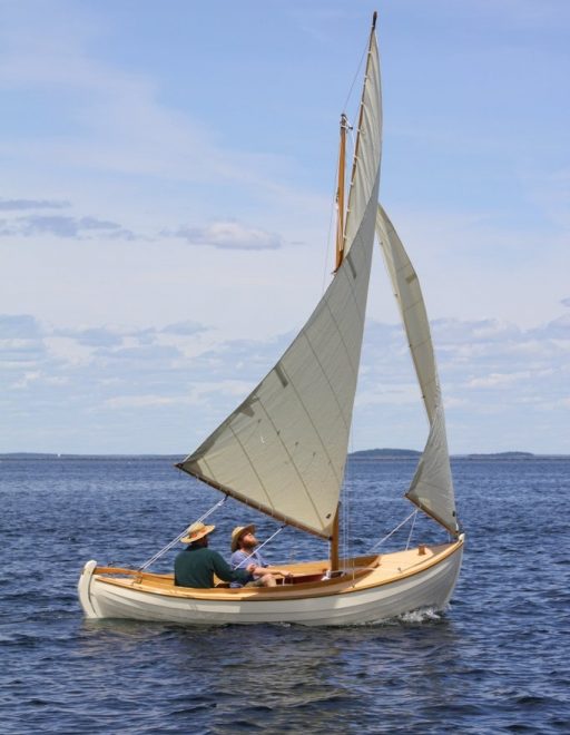 15’ gaff-rigged sloop, designed by Apprenticeshop master builder Kevin Carney, will be one of the boats to try on July 12.