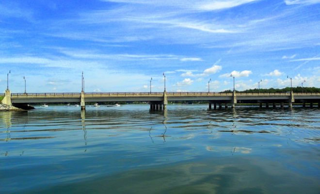 Scammell Bridge, carrying Route 4, looking toward the Bellamy River.