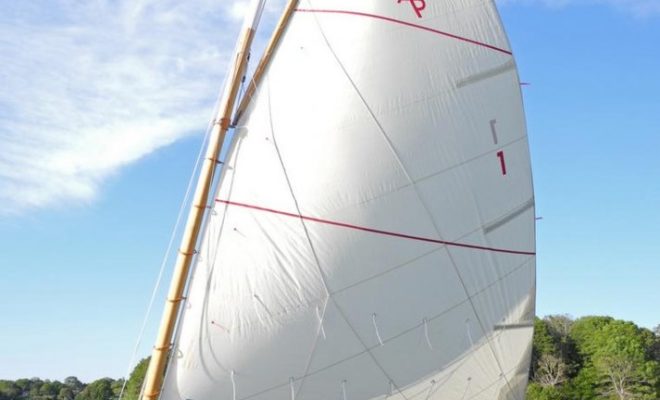 CARACAL, a new 19' catboat designed by Arey's Pond Boat Yard owner Tony Davis to celebrate the yard's 60th anniversary.