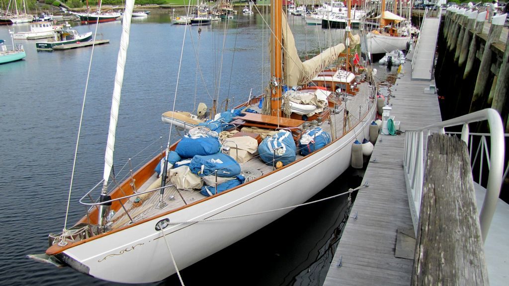 Fresh from a delivery from Antigua to Maine, Nordwind dries out her canvas at the Wayfarer Marine docks.