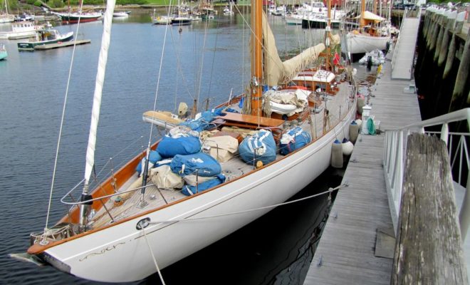 Fresh from a delivery from Antigua to Maine, Nordwind dries out her canvas at the Wayfarer Marine docks.
