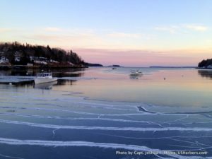 Dusk in Rockport, Maine, reveals that Old Man Winter is holding on until the bitter end in northern New England.