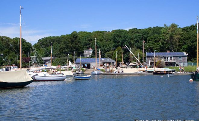 A photo of Arey's Pond Boat Yard's bustling waterfront in 2013 shows how active the boat yard has become.