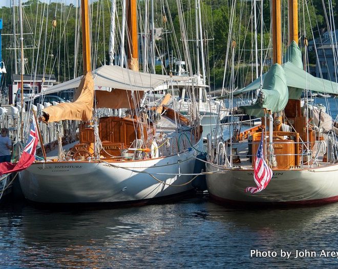 It's not every day that you see two Fife ketches — in this case, BELLE AVENTURE and SUMURUN — rafted together.