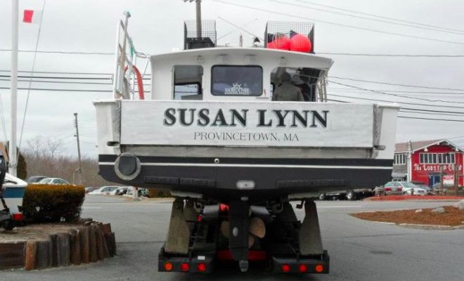 Sporting its new drop-down tailgate that will allow its owner to set more traps, Susan Lynn leaves Nauset Marine.