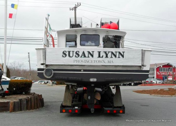 Sporting its new drop-down tailgate that will allow its owner to set more traps, Susan Lynn leaves Nauset Marine.