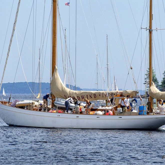 The 86' yawl NORDWIND departs Camden, bound for the West Coast via the Northwest Passage.