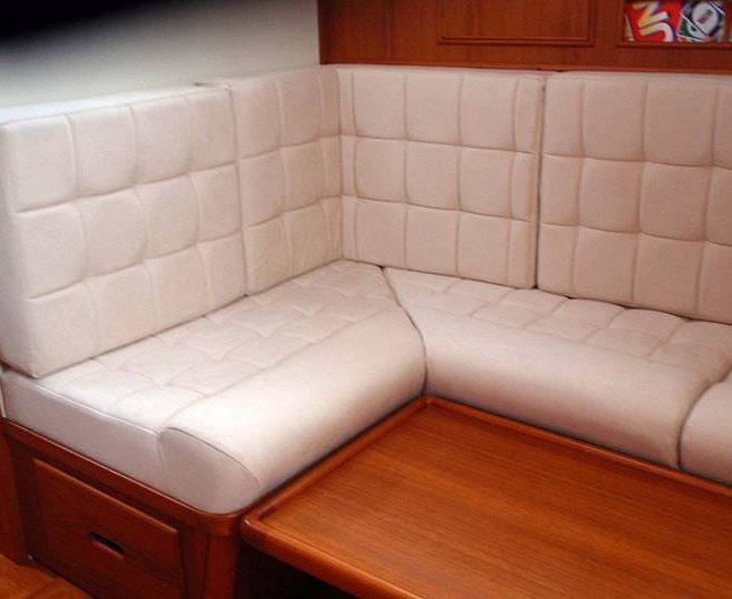 The old cushions aboard this 47-foot Eastbay were replaced with marine foam and Ultrasuede.