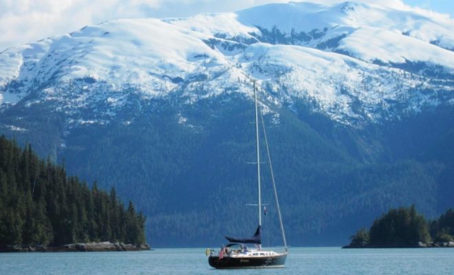 Cornice above, tranquility below. Another Sabre discovers the best of cruising in southeast Alaska.