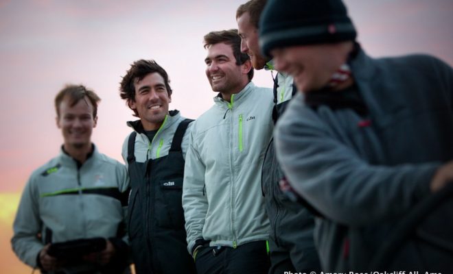 Mark Towill and Charlie Enright during the Transatlantic Race 2011 onboard VANQUISH.