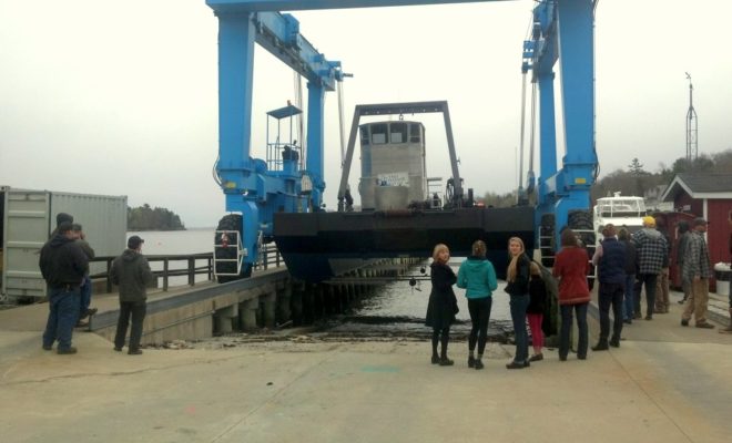 Two Harbor Marine's new work barge put the width abilities of Wayfarer Marine's Ascom Lift to the test..