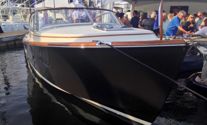 The Hinckley Company's new Talaria 34 Runabout commands a crowd, even at a busy boat show.