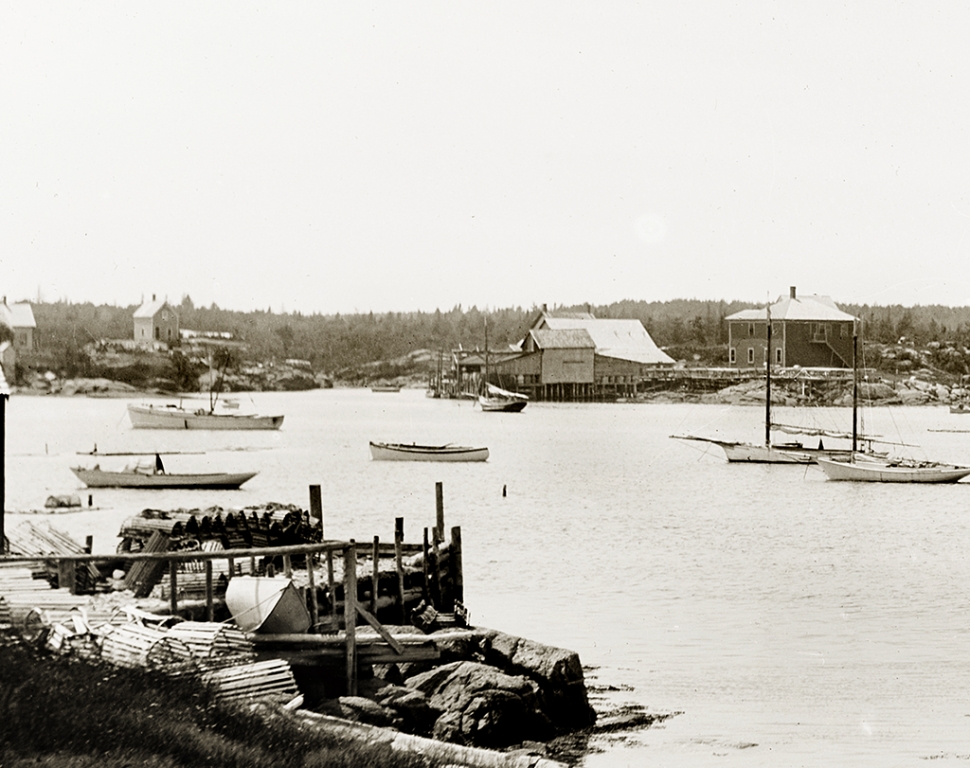 Corea Harbor, circa 1910. Rise of gas engines still over a decade away. Probably a seine boat at left