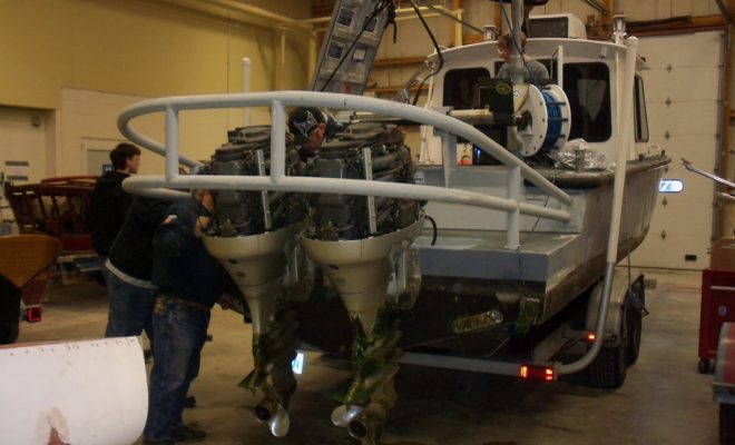Marine engine installation and repair are part of the curriculum at The Boat School in Eastport, Maine.